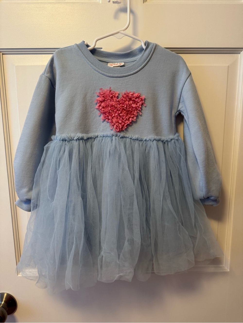 Cat & Jack Light Blue Tulle Sweatshirt Dress with Pink Heart